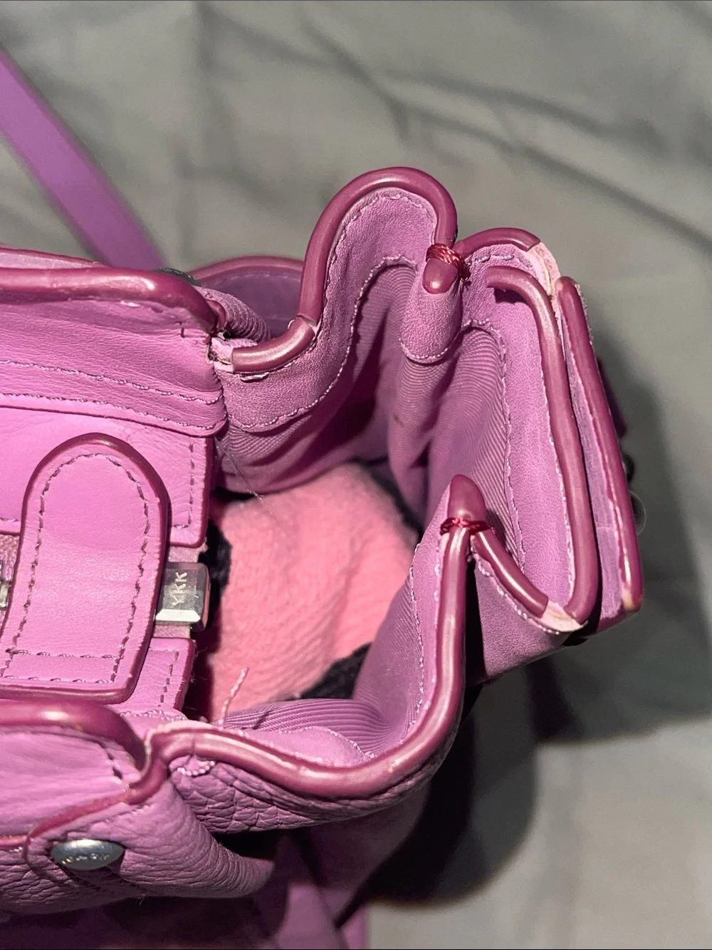 Coach Lilac Pebbled Leather Satchel with Silver Hardware